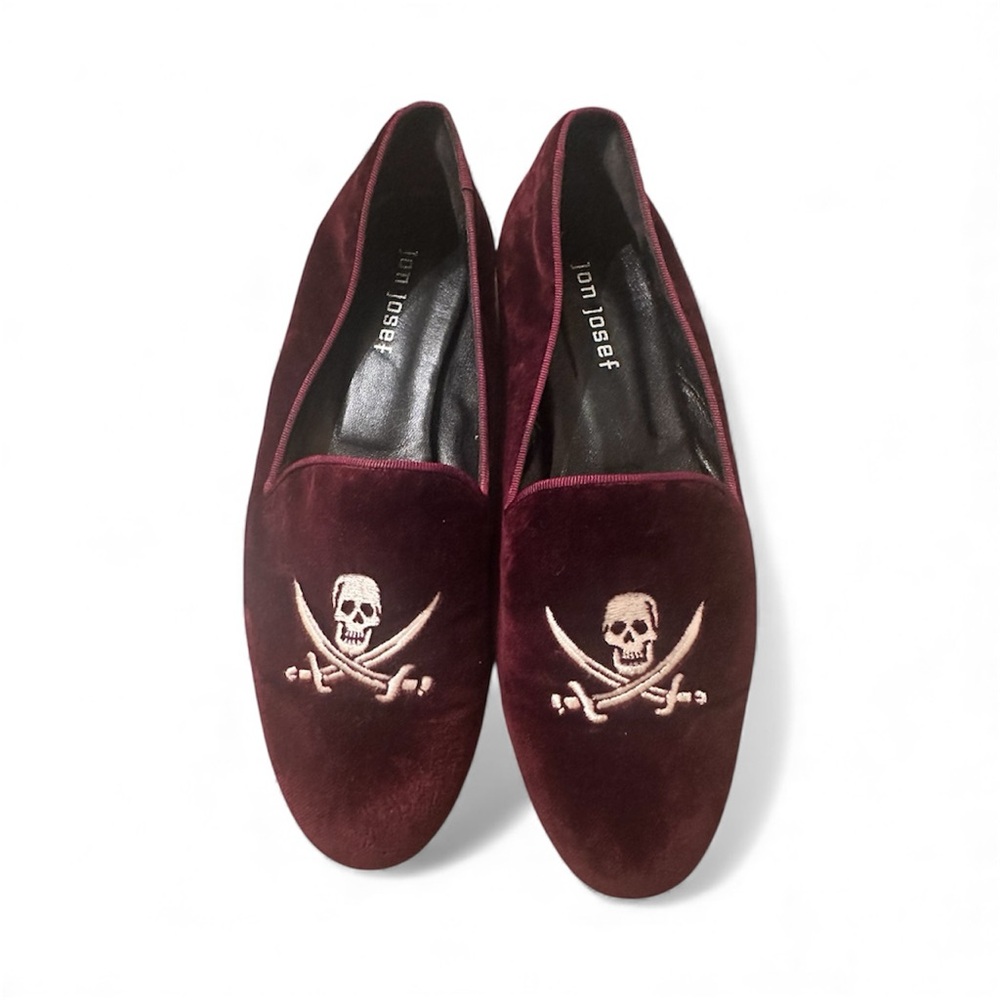 Jon Josef Gatsby Skull Flats Burgundy/Red Velvet Jolly Roger Women’s 8